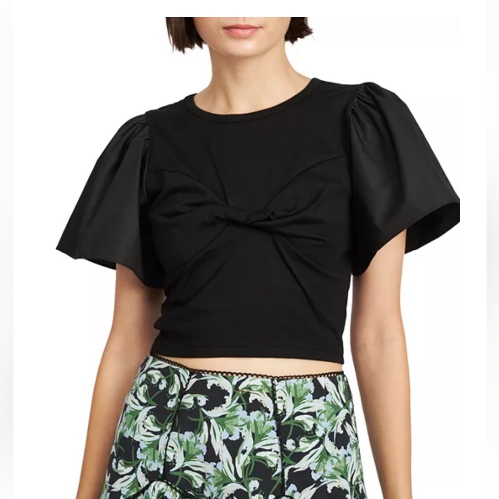 Twisted front mixed media crop top